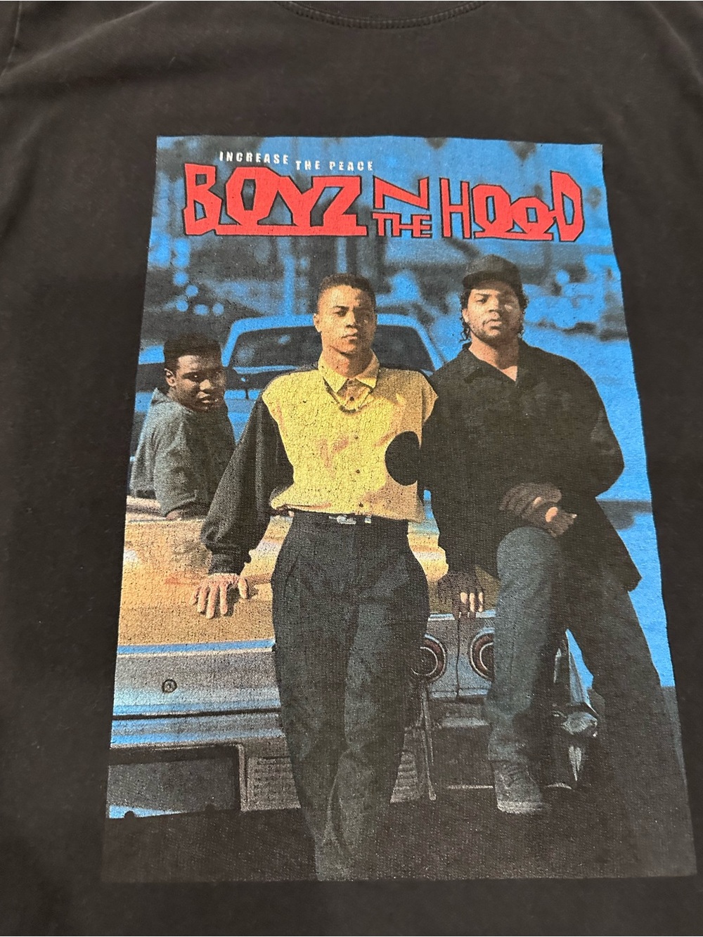 Vintage Boyz n the Hood Graphic Tee - Black with Red & Blue Print